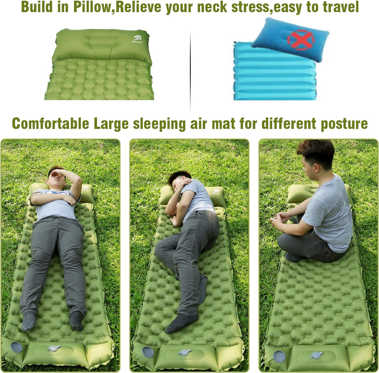 Sleeping pads with pillow and Air foot pump