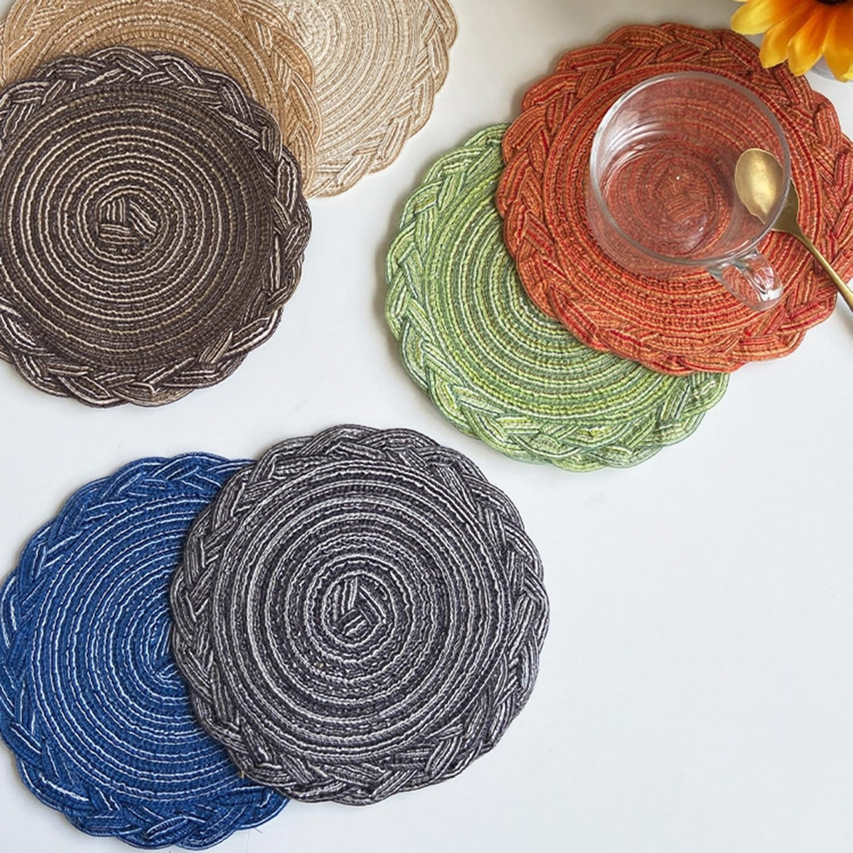 6 Pcs Round Braided Table Mats 38cm Heat Resistant Dining Mats for Hot Dishes