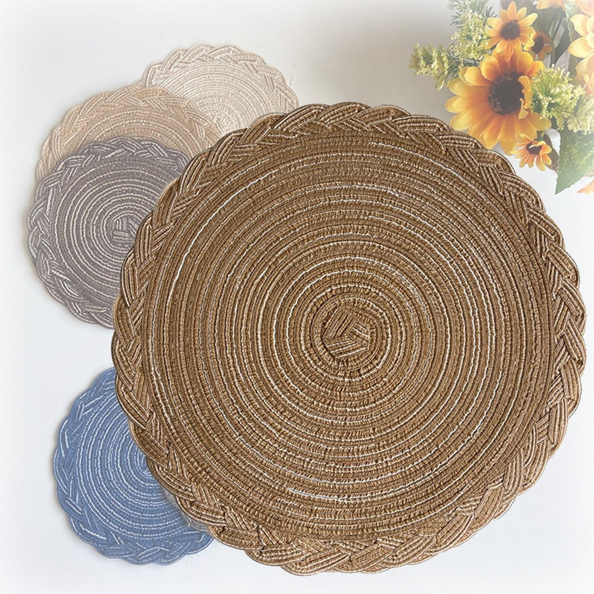 6 Pcs Round Braided Table Mats 38cm Heat Resistant Dining Mats for Hot Dishes
