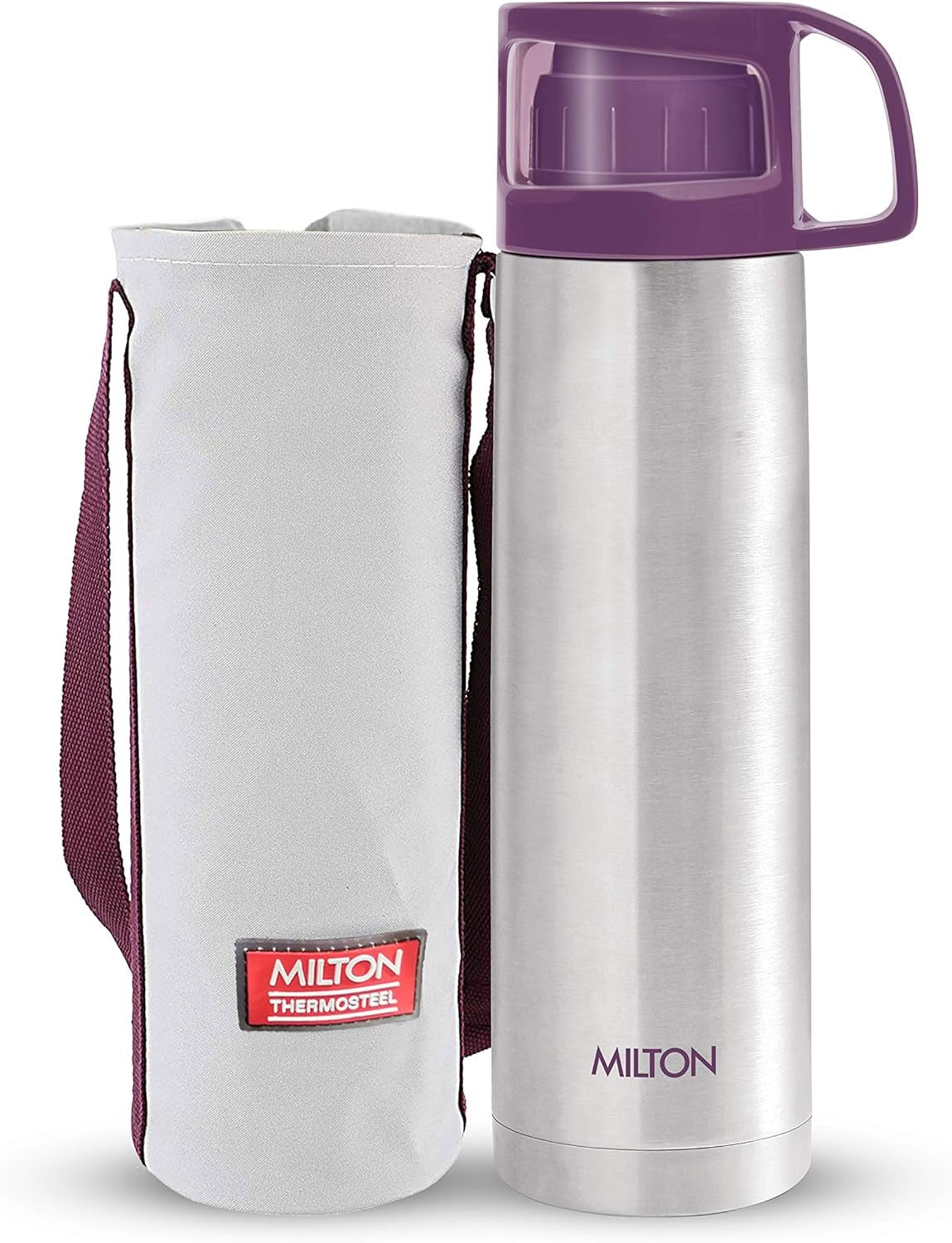 Milton Glassy 1000 Thermosteel Bottle – 24 Hours Hot & Cold, 1 Litre with Bag & Drinking Cup Lid