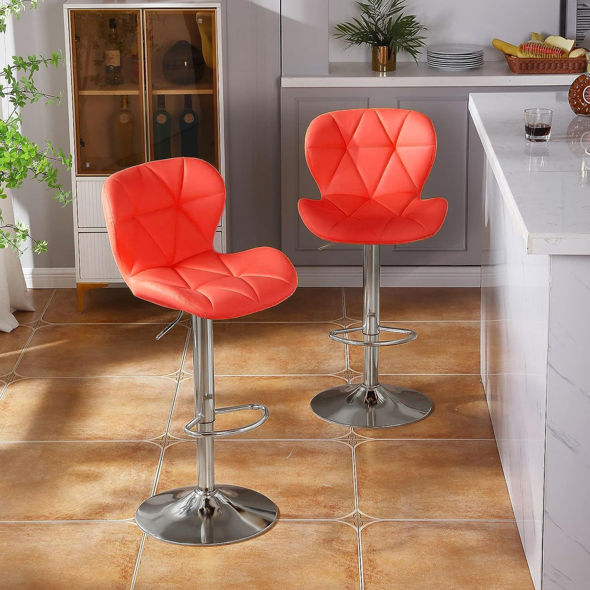 Bar Stool Swivel Bar Chair with Back,PU Leather Adjustable Counter Height Bar Stools๏ผBreakfast Barstools with Footrest for Home Kitchen Island (Black)