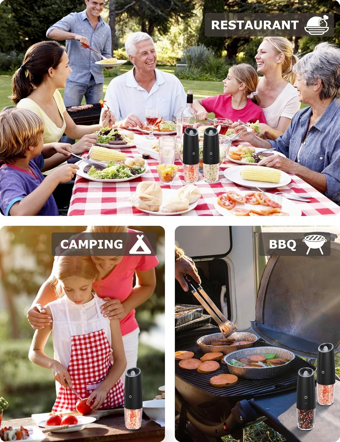 Salt or Pepper Grinder Gravity Electric Salt Grinder Rechageable Battery Powered Pepper Mill Adjustable Grinder Coarseness