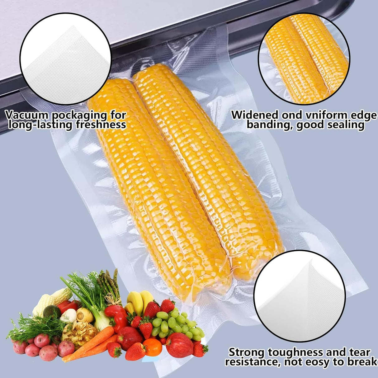 Food Vacuum Bags-3 Pack, Food Vacuum Roll, Suitable for All Vacuum Sealer Machine, for Food Preservation and Cooking, BPA Free (28/25/30 x 500cm)