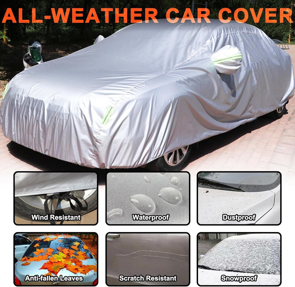 Car Cover Heavy Duty Waterproof Full Car Cover All Weather Protection Outdoor Indoor Use UV Dustproof