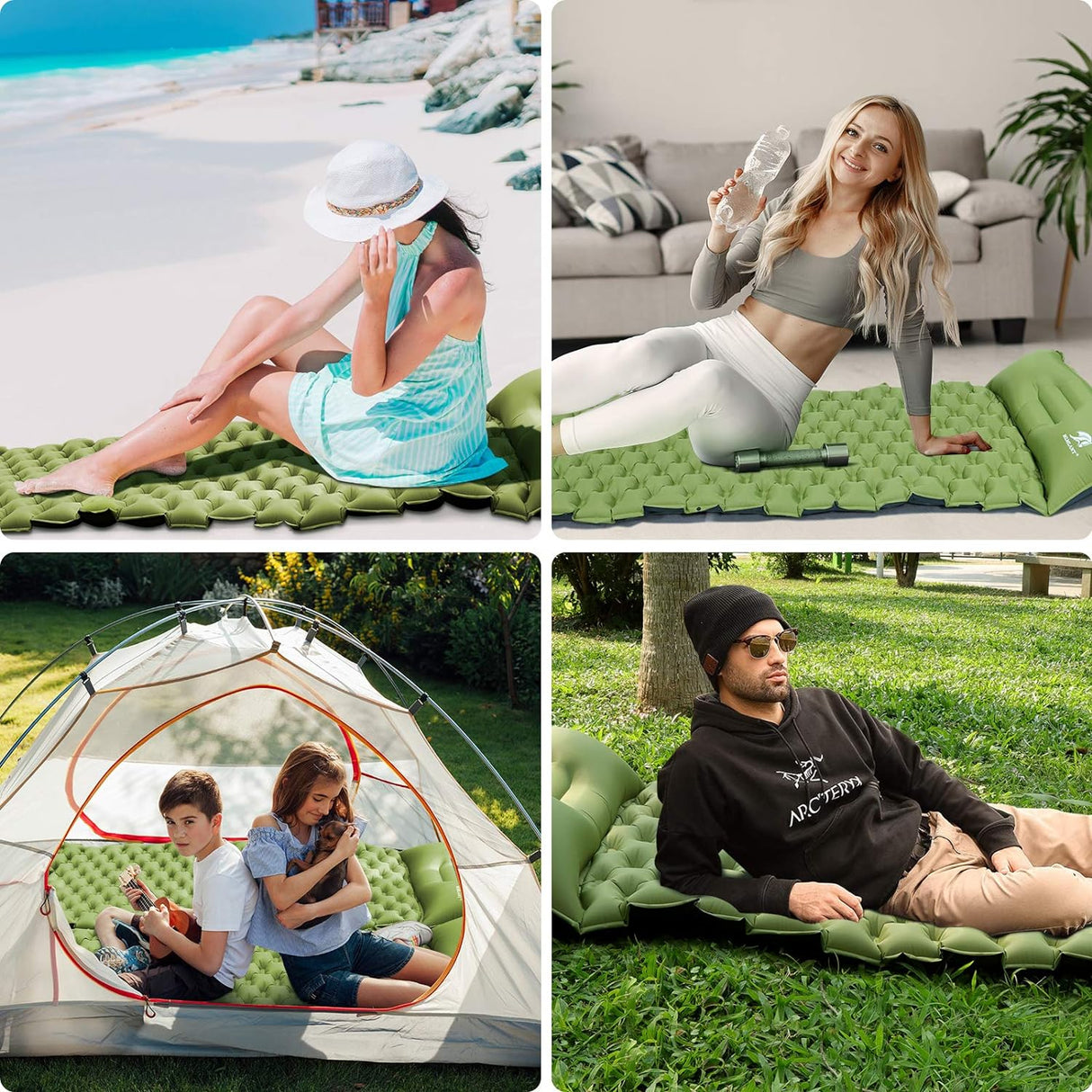 Sleeping pads with pillow and Air foot pump