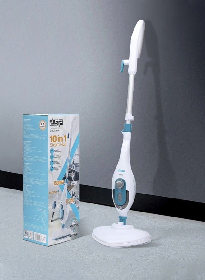 DSP Steam Mop,10 in 1 Multi Purpose Handheld Steamer Cleaner Detachable for Vinyl, Laminate, Carpet, Tile Hard Floor Grout w/ 2 pad, 1500W High Power,4.75M Cord, Includes 10 Accessories, Adjustable Steam & Height