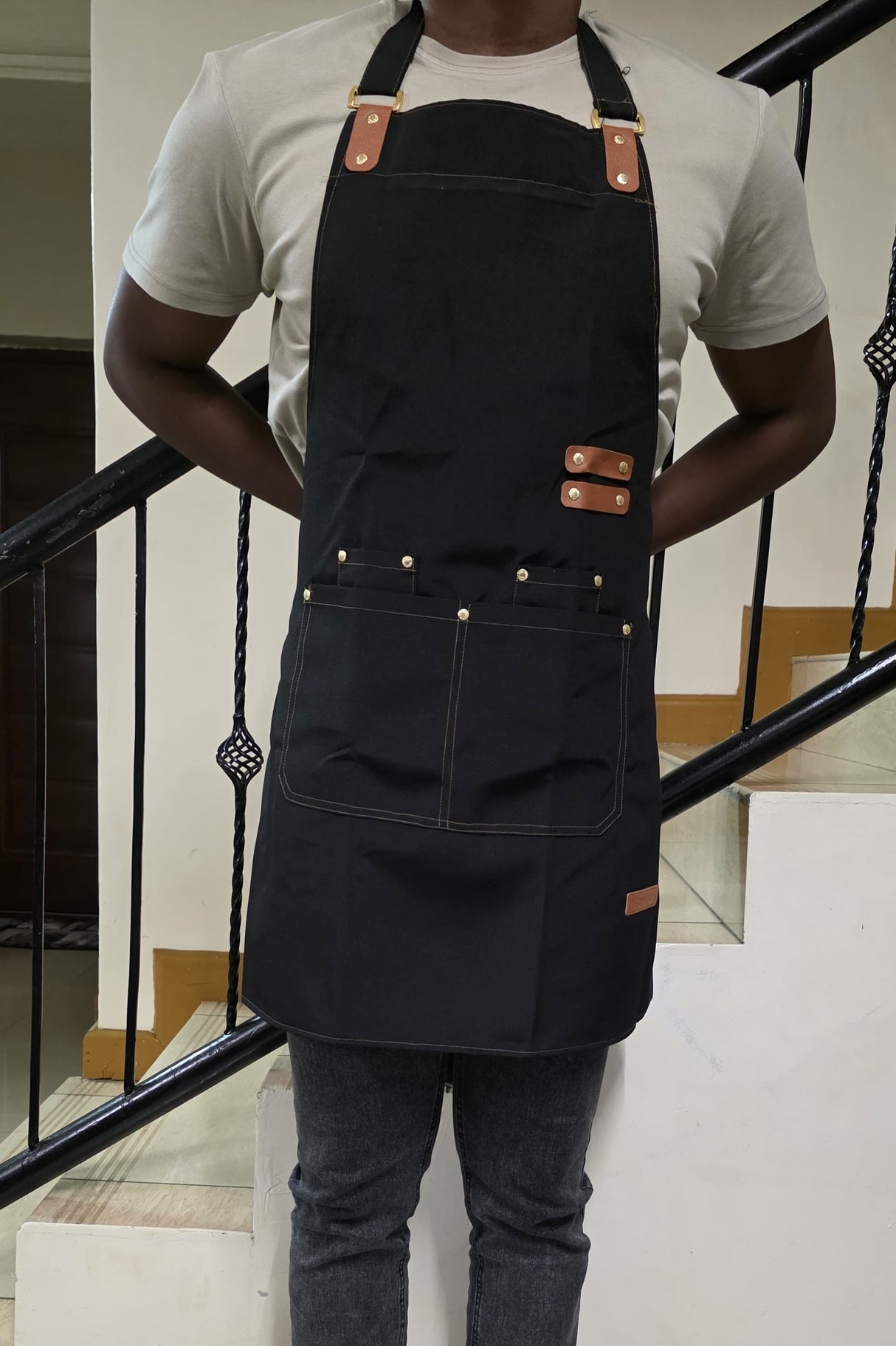 Canvas Chef Apron Cross Back Apron for Men and Women with Adjustable Straps and Large Pockets Canvas Apron