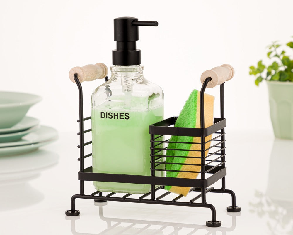 Premium Glass Soap Dispenser with Sink Caddy Stand