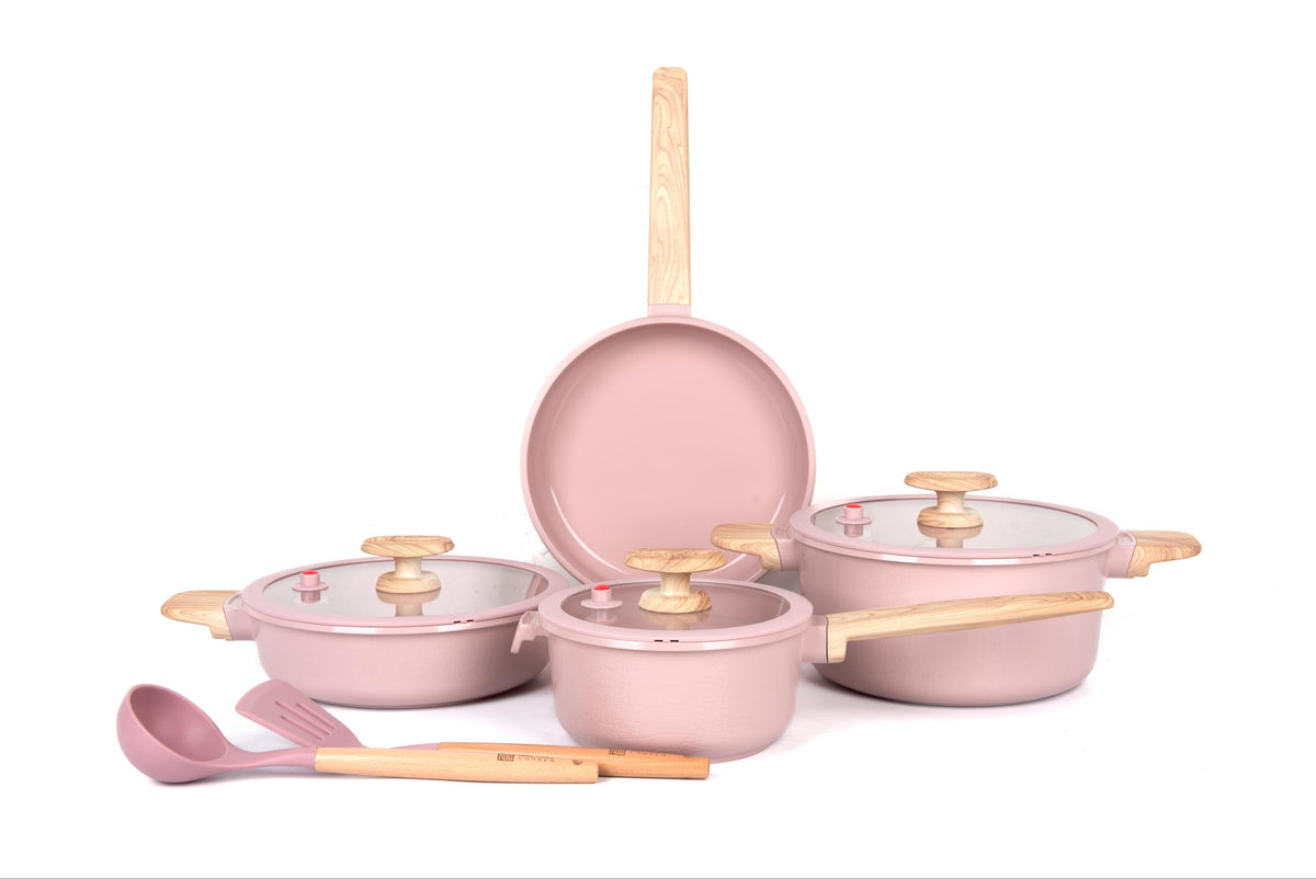 MGC Crocodile Series 9 piece ceramic cookware set in pink