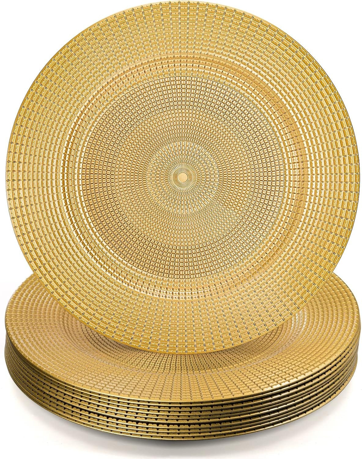 6 Pack Gold Charger Plates for Dinner Plates, 13" Round Plastic Chain Shaped Charger Service Plates, Decorative Chargers Bulk for Table Setting, Wedding, Party, Event