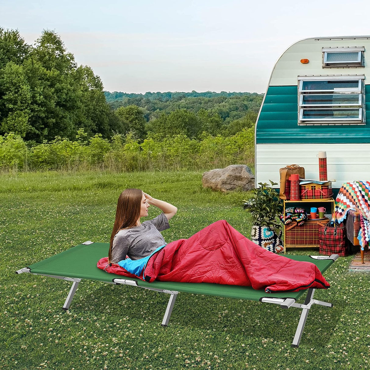 Aluminum alloy camping folding bed.