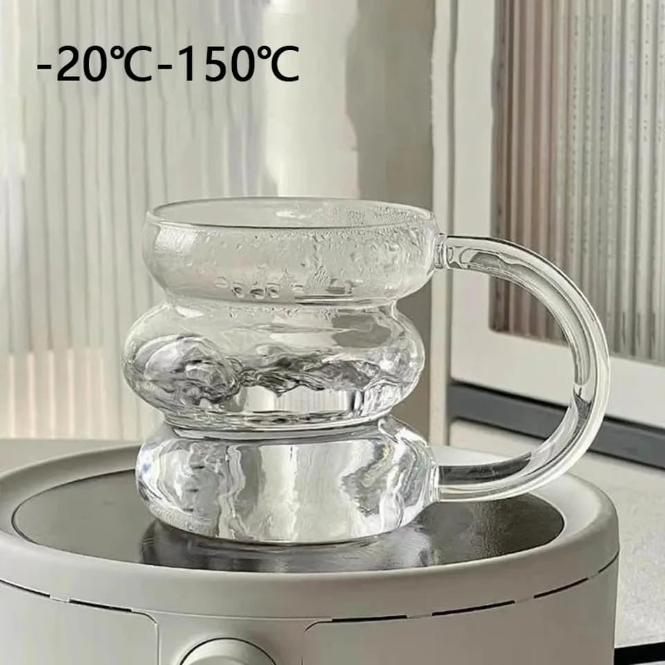 Borosilicate Heat Resistant Mug glass 430ml transparent cup with handle,
