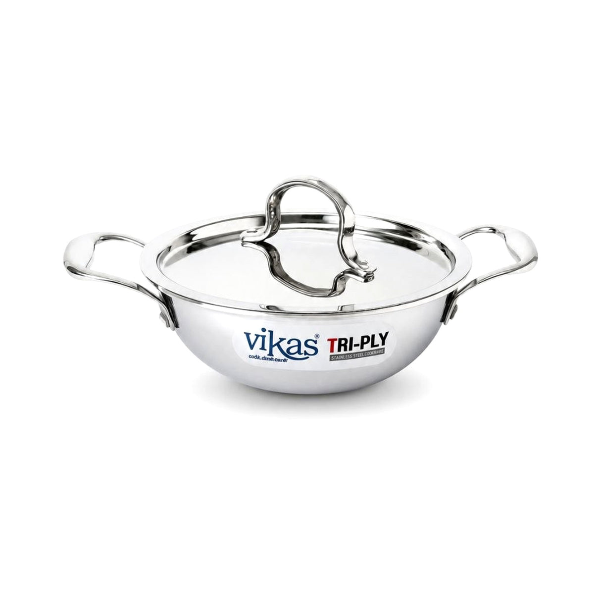 Vikas Tri-Ply Stainless Steel Deep Wok Pan with Lid 26cm - Homelux Kenya