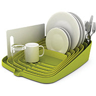 The integrated drain spout on the green Joseph Joseph Arena dish rack.