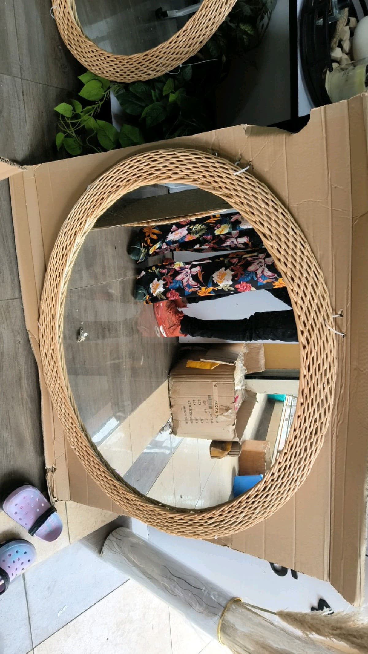 Big Size Modern Oval Rattan Bamboo Decorative Mirror