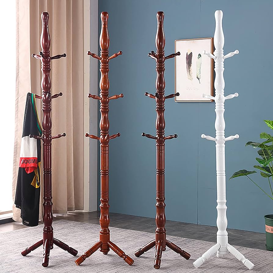 Retro Coat Rack Freestanding,Sturdy Solid Wooden Coat Rack Stand,Adjustable Coat Tree Floor Hanger With 8 Hooks,Coat Hanger Stand For Bedroom