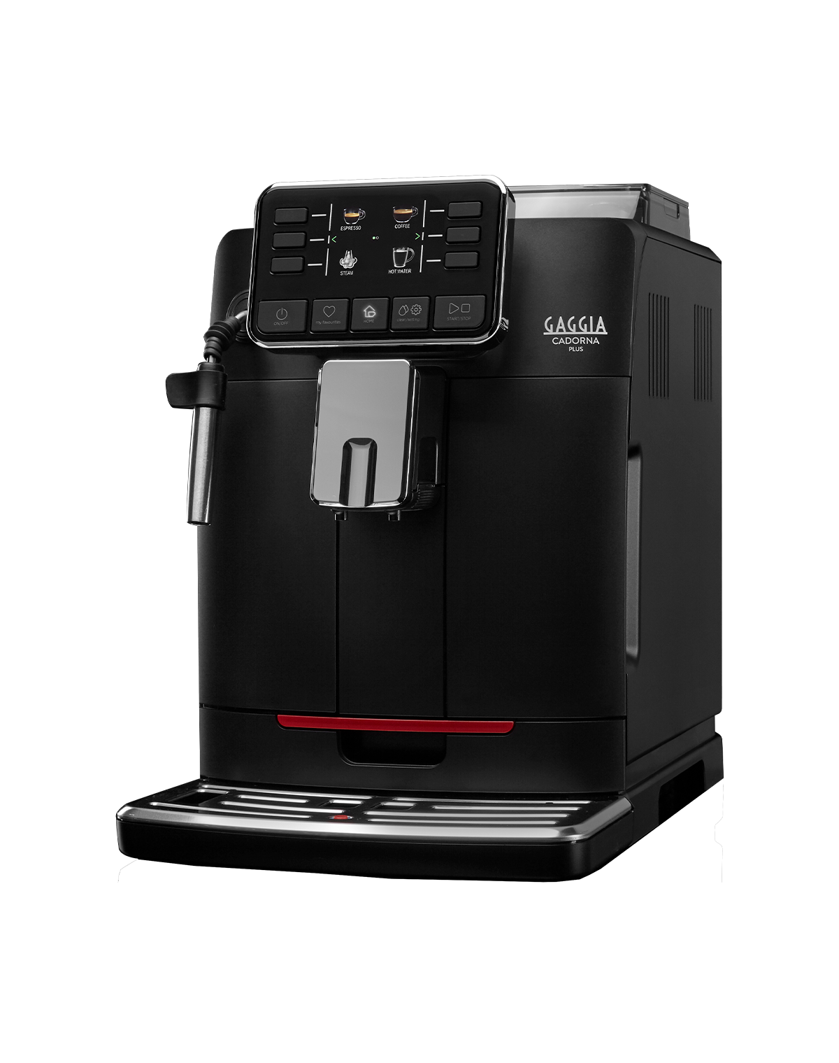 Gaggia Cadorna Plus bean to cup coffee machine with Pannarello frother, front view on a plain background
