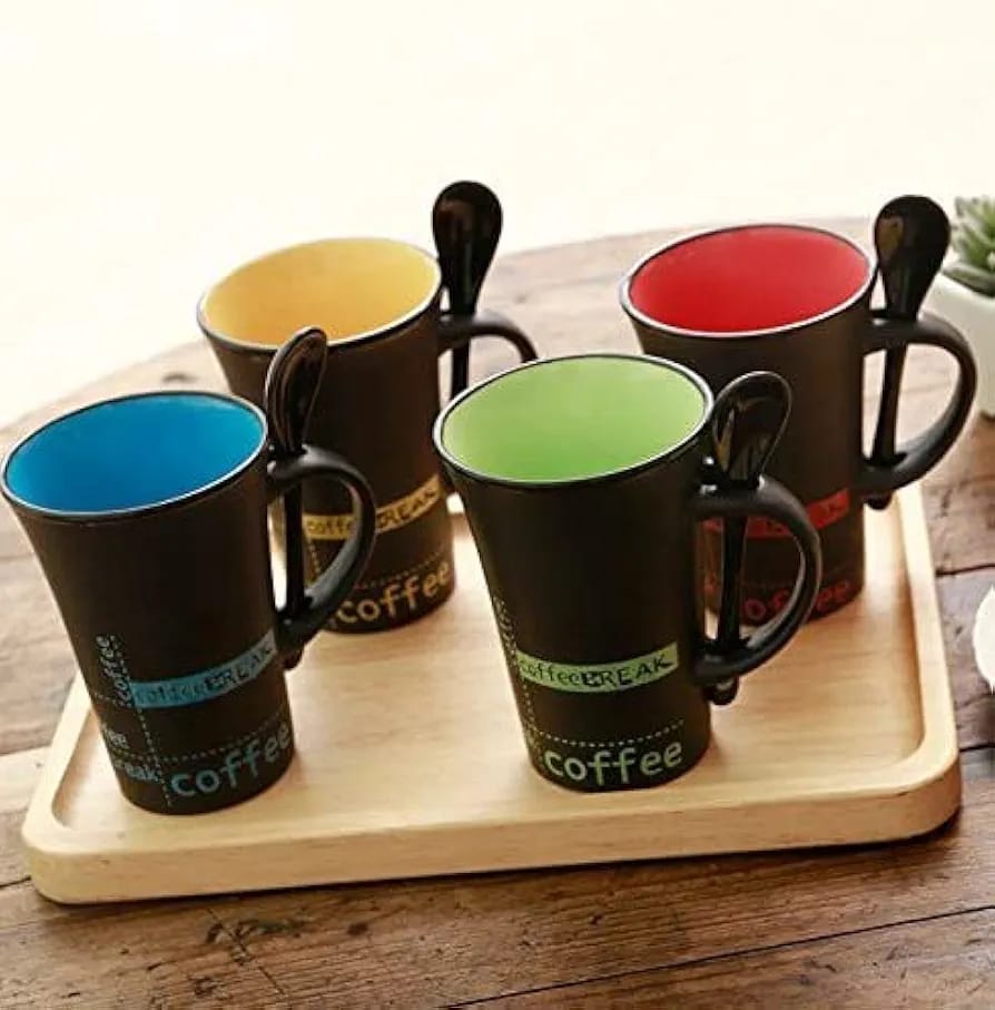 Ceramic Gift Mugs with Ceramic Spoon 6pcs Set