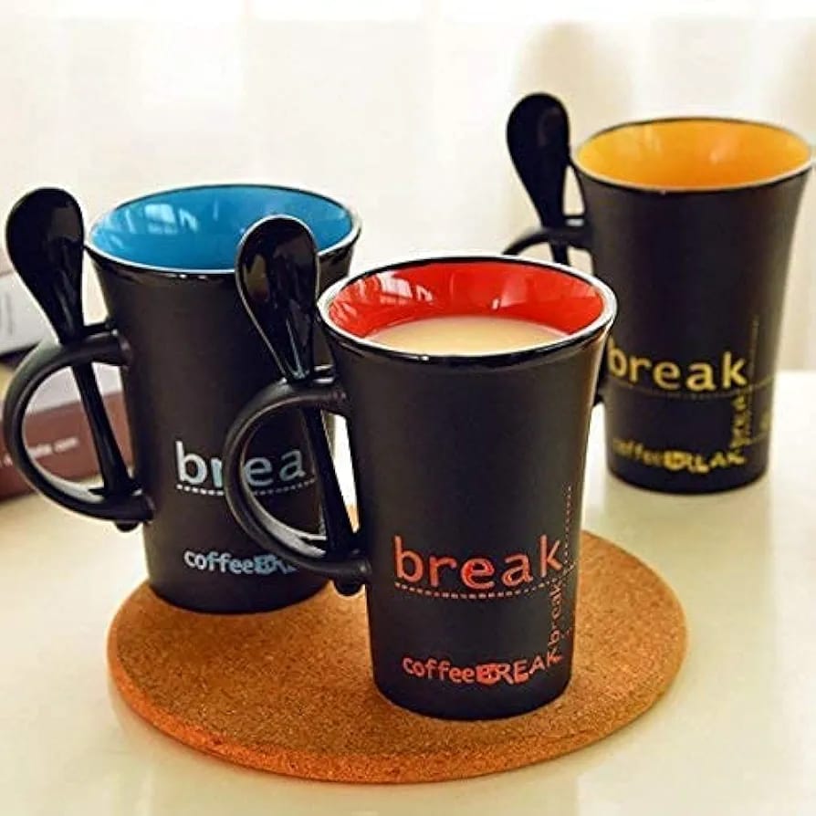 Ceramic Gift Mugs with Ceramic Spoon 6pcs Set