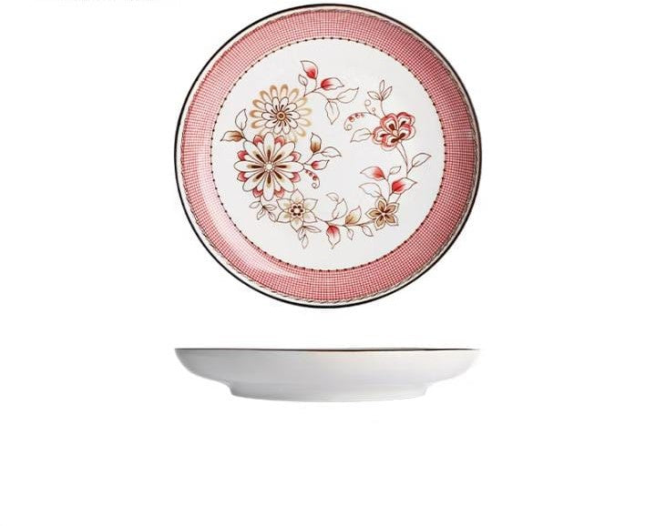 Ceramic flowered round dinner plate 6pcs