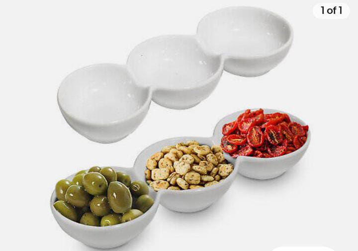 3 pcs Ceramic partitioned sauce bowl.