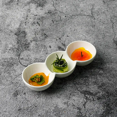 3 pcs Ceramic partitioned sauce bowl.