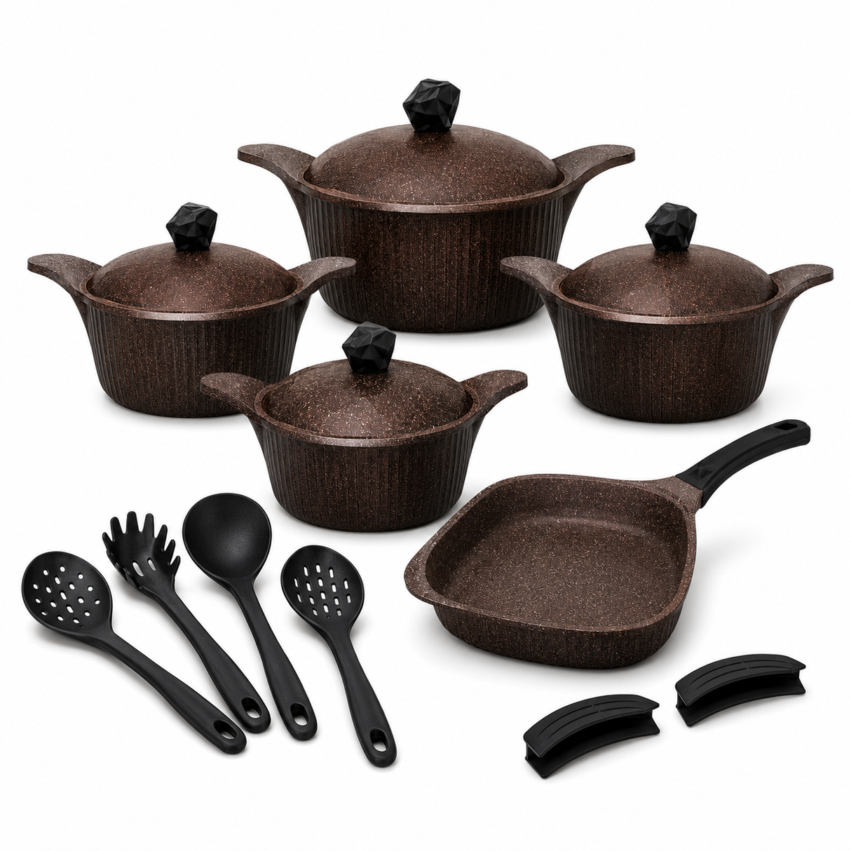 Signature 15 Piece Die Cast Aluminium Cookware Set – 20cm to 30cm Pots with 28cm Frying Pan