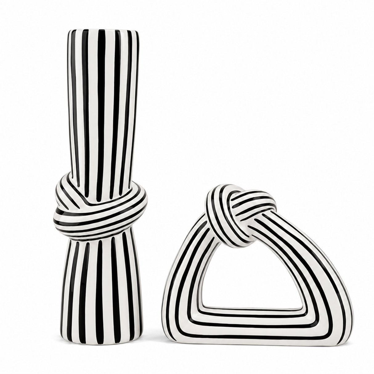 Monochrome Knot Striped Ceramic Decorative Vase – 18.5x14.5x8.5cm