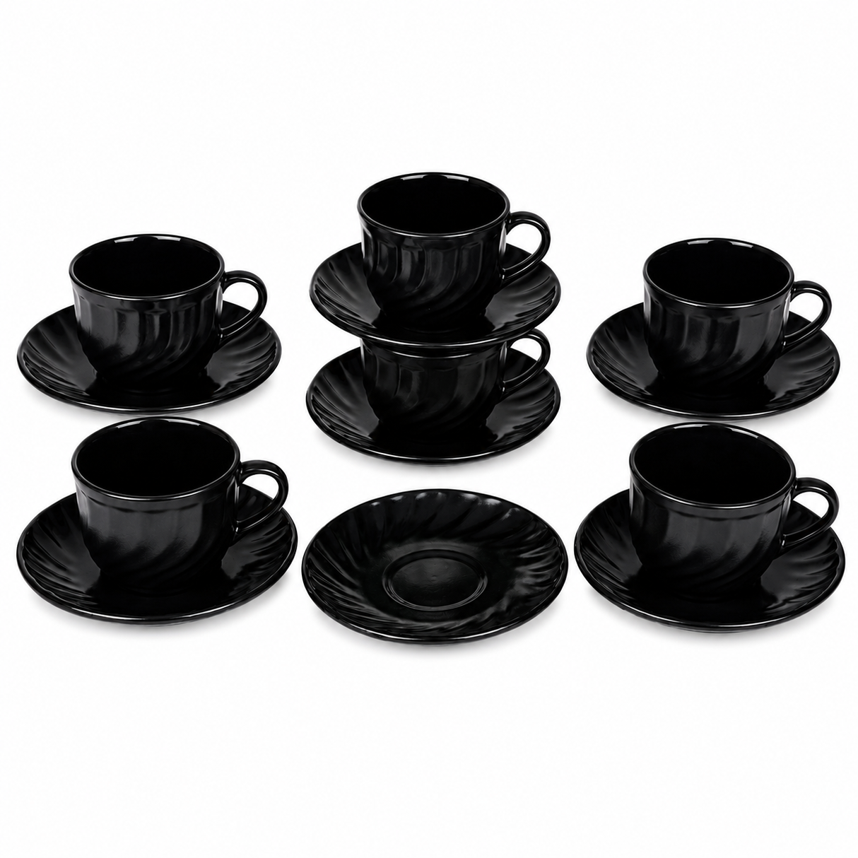 Divine Touch 190ml Fluted Black Opalware Cup & Saucer – Set of 6