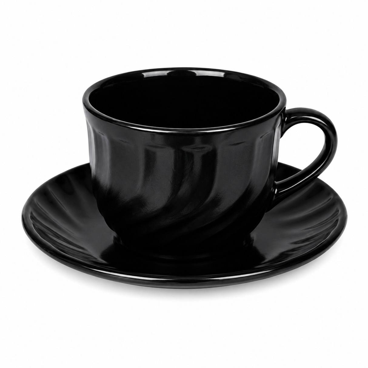 Divine Touch 190ml Fluted Black Opalware Cup & Saucer – Set of 6