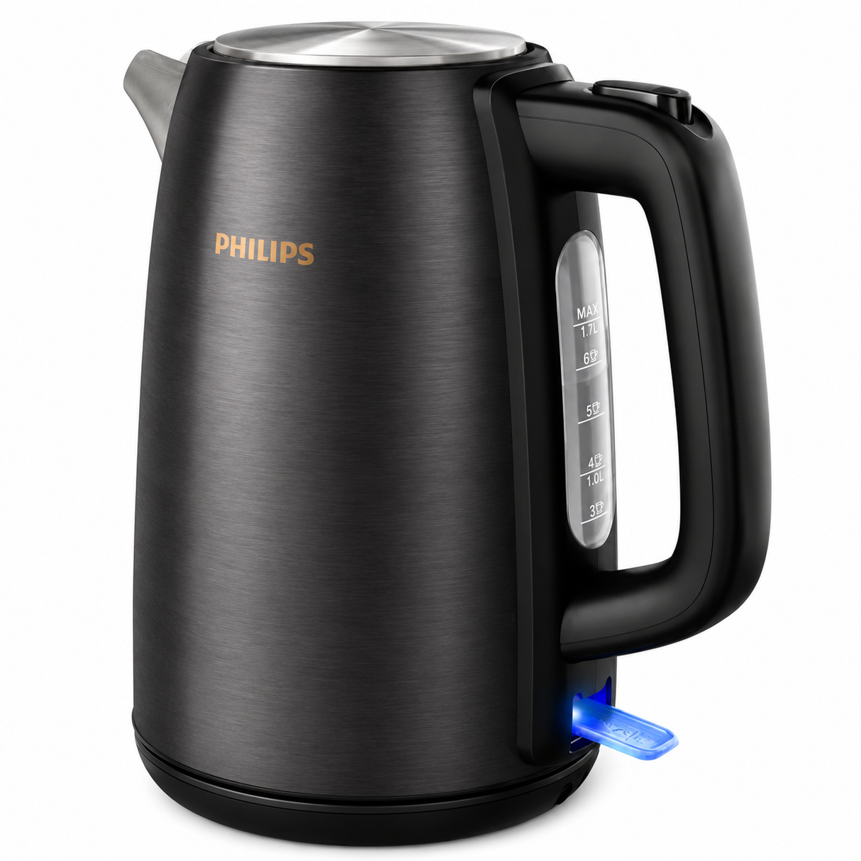 Philips 5000 Series Electric Kettle 1.7L - Black & Copper Finish, Fast-Boil Flat Element, Cordless 360 Base, Spring Lid