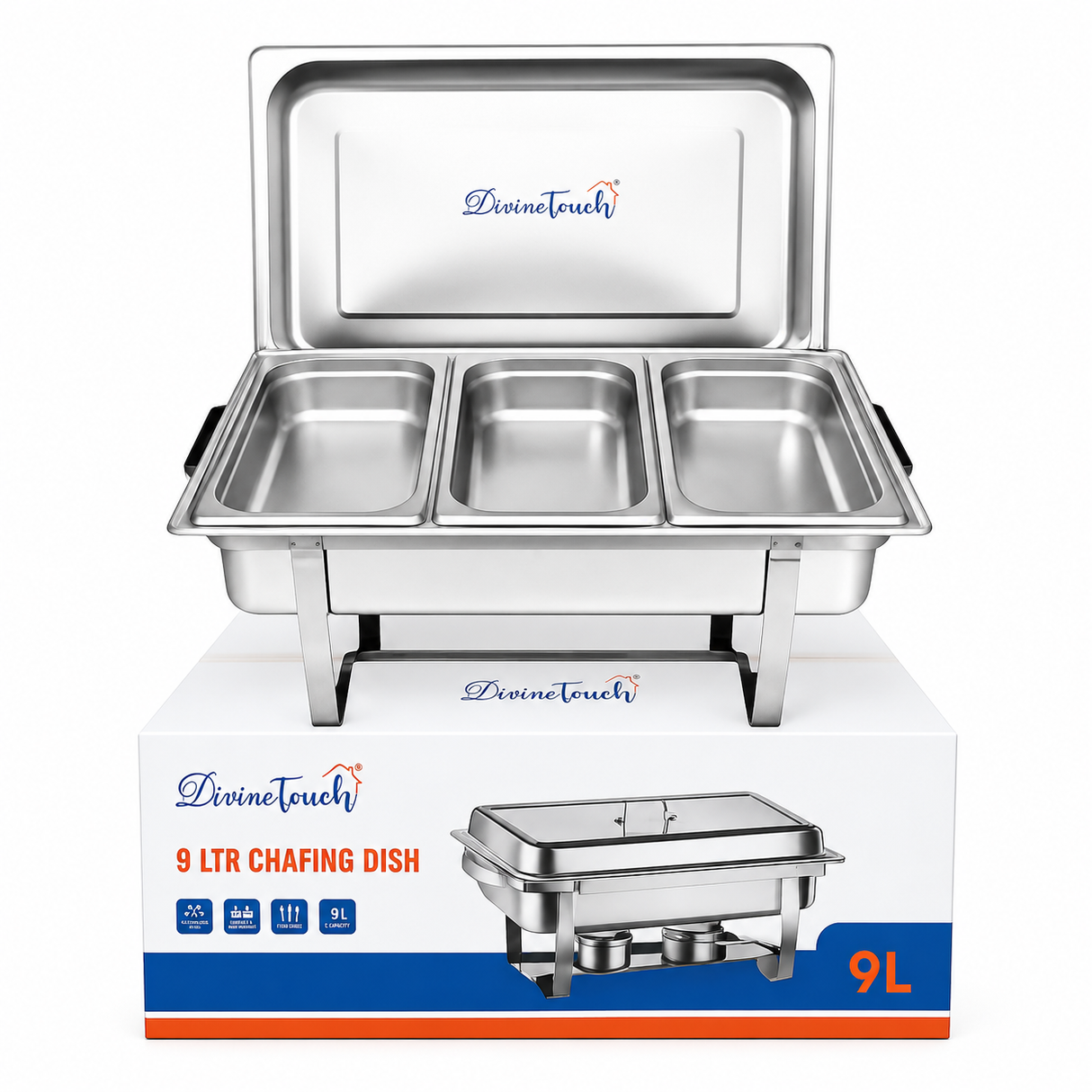 Divine Touch 903 Triple Stainless Steel Extra Deep Chafing Dish with Fix Stand