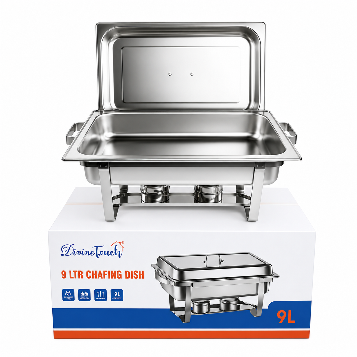 Divine Touch Single Stainless Steel Extra Deep Cheffing Dish with Fix Stand
