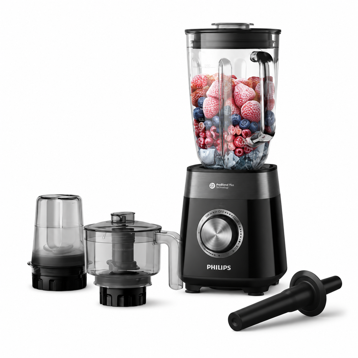 Philips 5000 Series Blender 1200W - 2L Ribbed Glass Jar, Chopper & Mill Attachments, 3 Speed Settings + Pulse