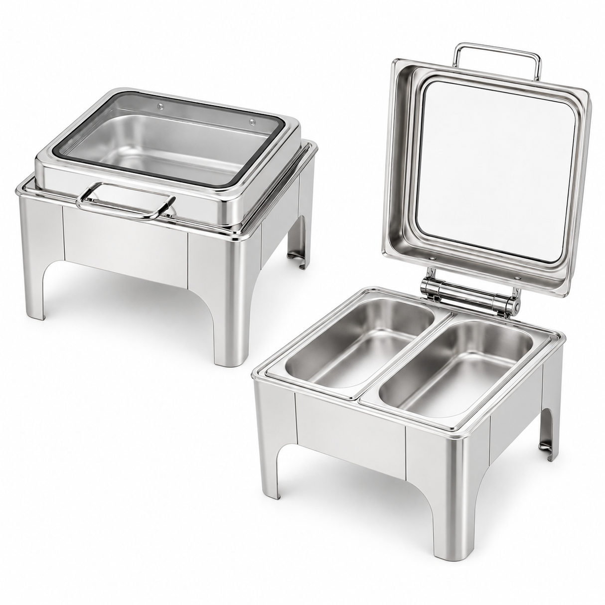 Divine Touch Double 6L Square Hydraulic Chafing Dish with Visible Glass Lid