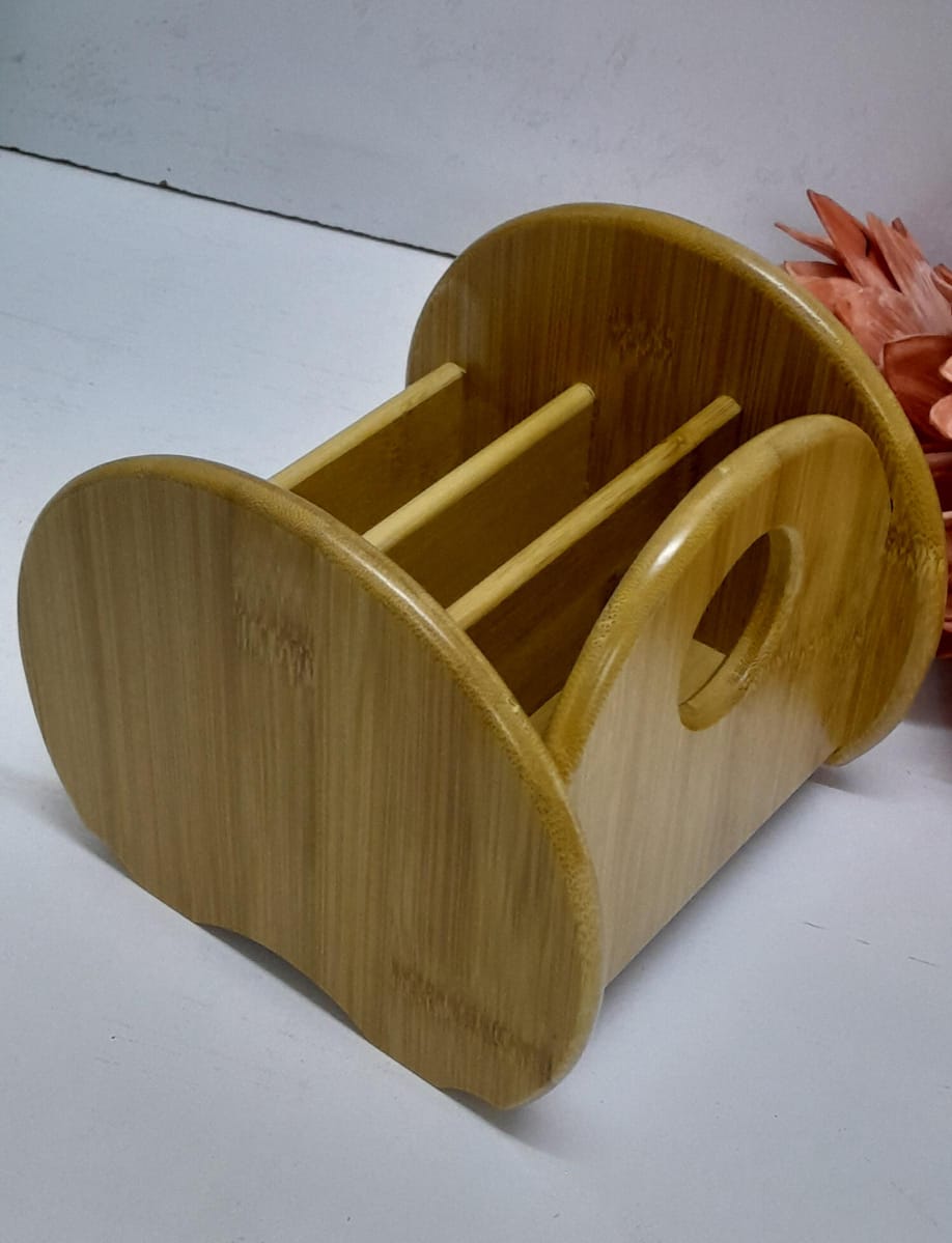 Classic Elegant Bamboo Desktop Remote Organizer Natural Wood TV & Remote Control Holder for Living Room & Bedroom