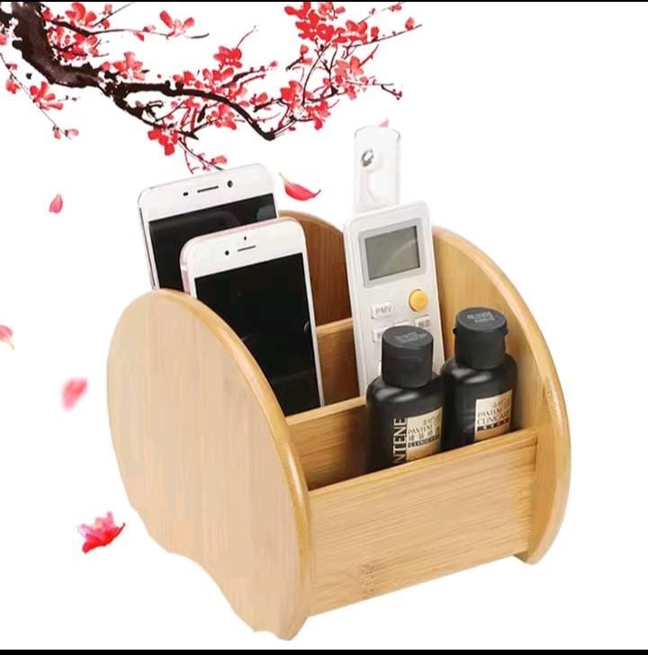 Classic Elegant Bamboo Desktop Remote Organizer Natural Wood TV & Remote Control Holder for Living Room & Bedroom