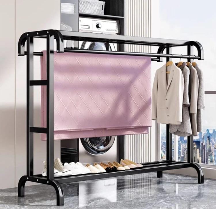 Clothes rack household indoor bedroom balcony drying hanger with top shelf and lower shelf for storage