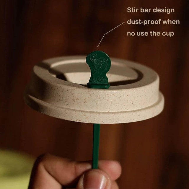Re-usable 350ml Wheat Straw Travel Coffee Mugs Cup with Lid and Stir Easy to Go Portable Mug for Outdoor Camping Hiking Picnic