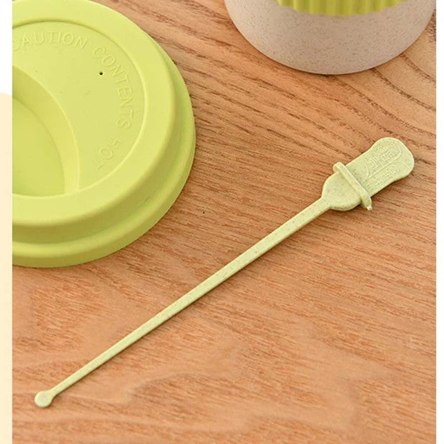 Re-usable 350ml Wheat Straw Travel Coffee Mugs Cup with Lid and Stir Easy to Go Portable Mug for Outdoor Camping Hiking Picnic