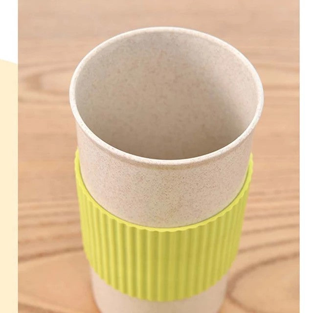 Re-usable 350ml Wheat Straw Travel Coffee Mugs Cup with Lid and Stir Easy to Go Portable Mug for Outdoor Camping Hiking Picnic