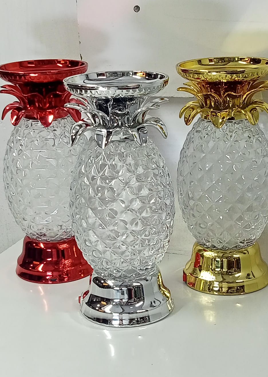 Colorful Pineapple Water Globe Glitter Swirl LED Candle Holder