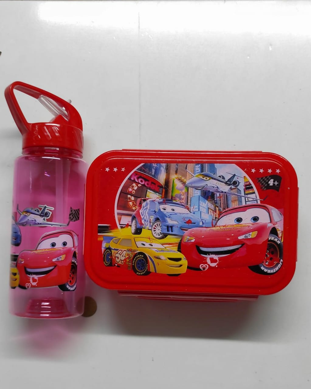 Combo Kids cartoon themed partitioned Snack box with unbreakable water bottle