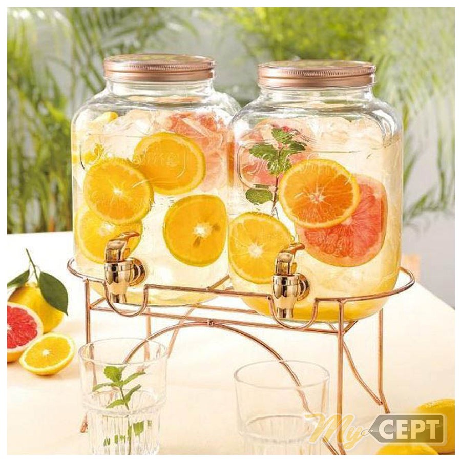 Glass Drink Dispenser with Stand & Tap Juice & Cocktail Dispenser Elegant Beverage Server for Parties, Weddings & Home Use