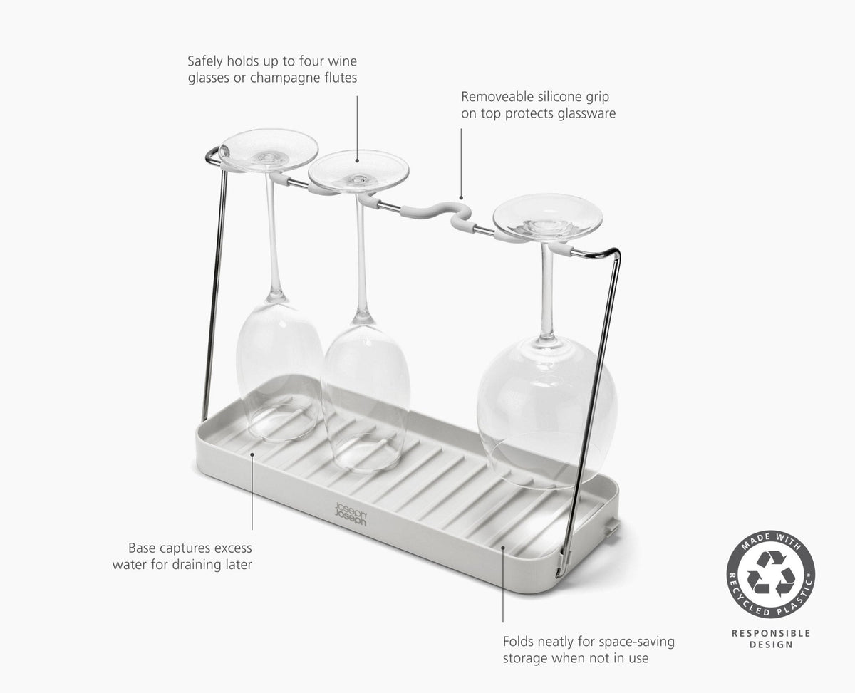 Joseph Joseph DrySmart wine glass drying rack in stone on a kitchen worktop