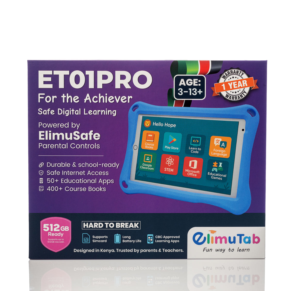 Elimutab ET01 Pro 8 Inch Educational Tablet with Touch Pen 6GB 32GB | Safe Learning, Parental Control, CBC Content, Ages 4 to 13