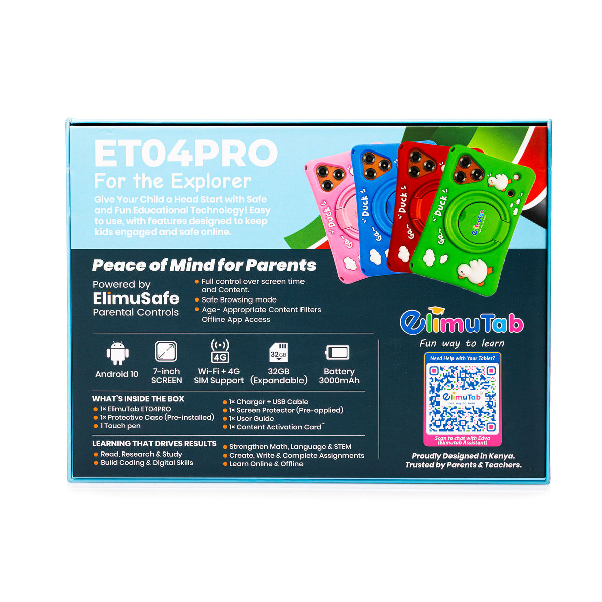 Elimutab ET04 Pro Prime Edition Kids Tablet 7 Inch | CBC Learning Tablet with 224GB Preloaded Content and Handle Case