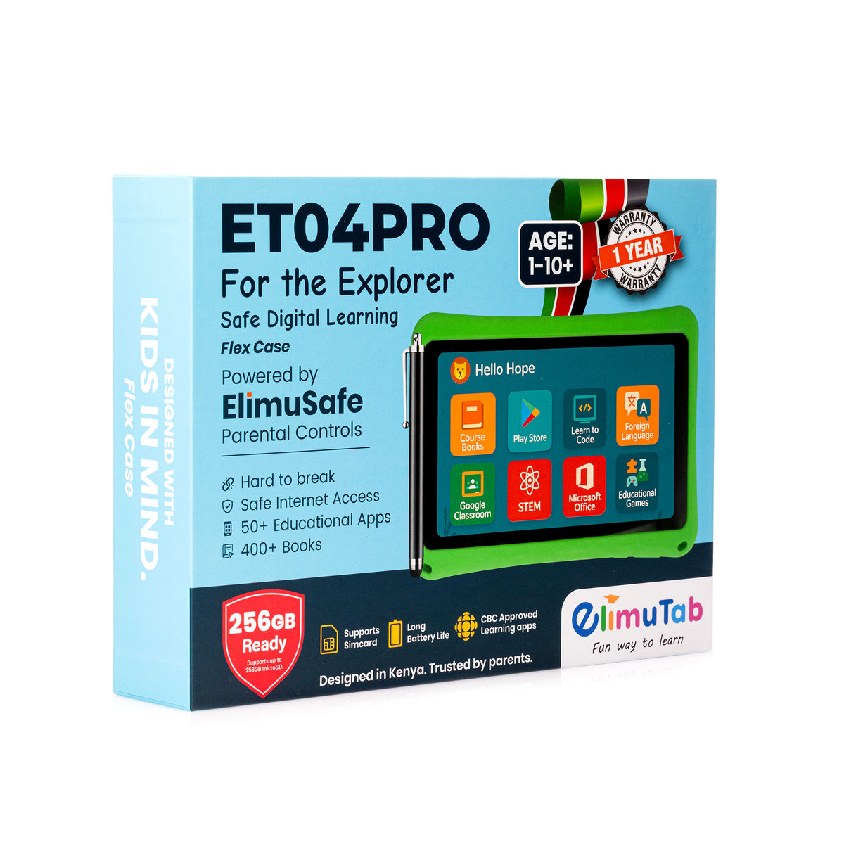 Elimutab ET04 Pro Prime Edition Kids Tablet 7 Inch | CBC Learning Tablet with 224GB Preloaded Content and Handle Case