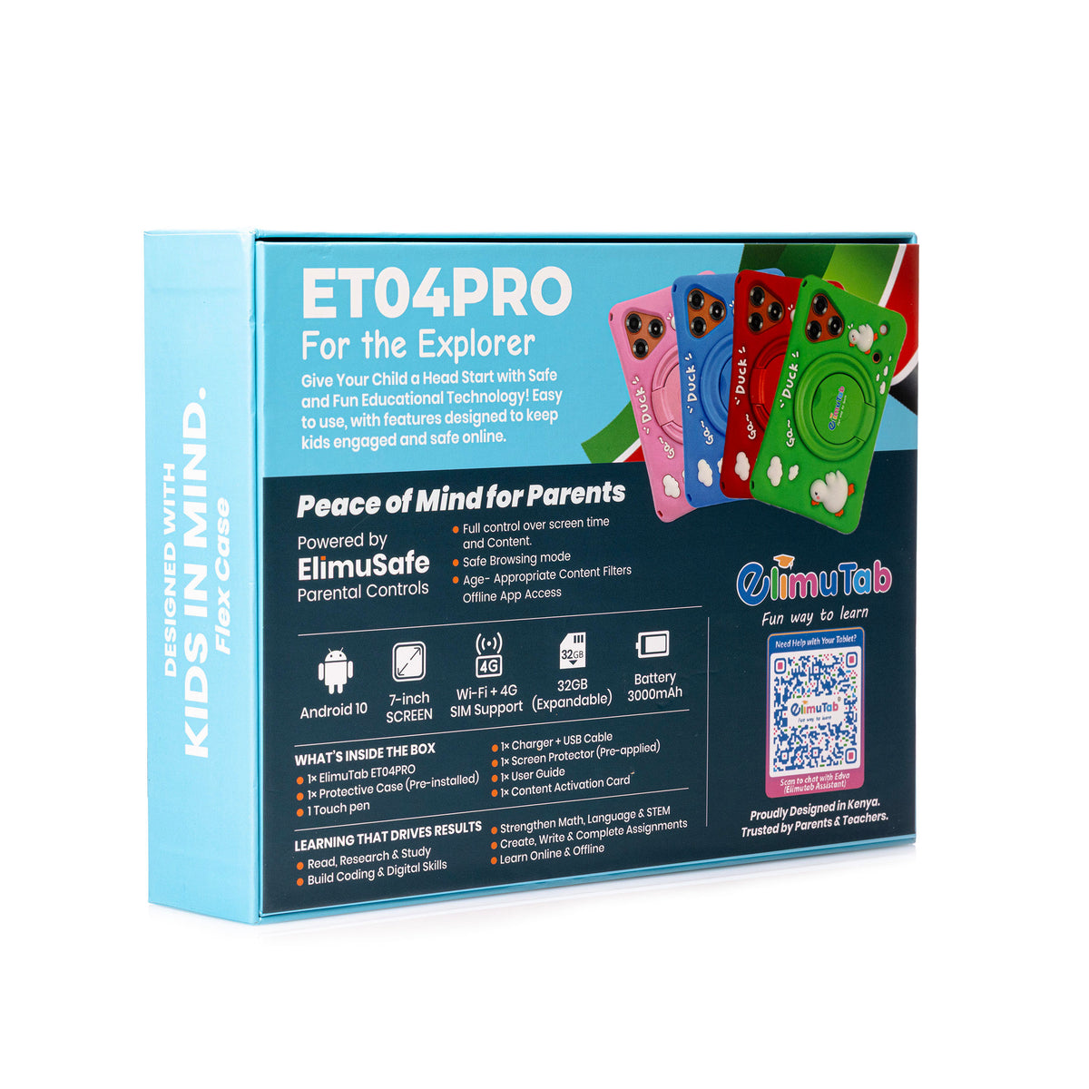 Elimutab ET04 Pro Prime Edition Kids Tablet 7 Inch | CBC Learning Tablet with 224GB Preloaded Content and Handle Case
