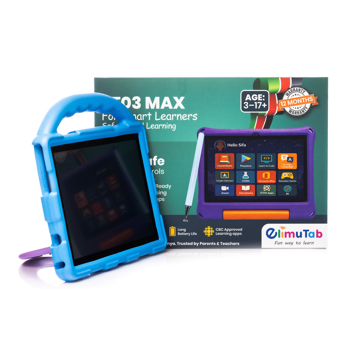 Elimutab ET03 Max Kids Tablet 10.1 Inch 64GB | Grade 1 to Form 4 Learning Tablet with Keyboard Case, Dual SIM 4G